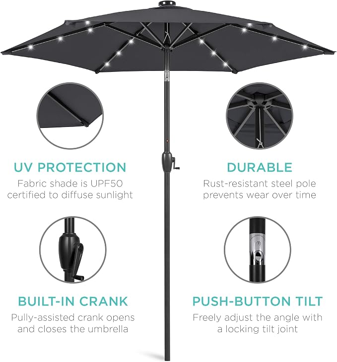 Best Choice Products 7.5ft Solar Umbrella LED Lighted Patio Umbrella, Table - Image 5