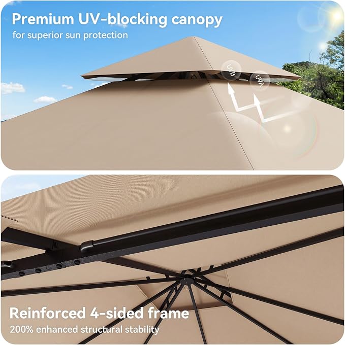 8'x8' Gazebo with Light, Outdoor Gazebo with Double Roofs | Metal Frame Canopy - Image 7