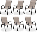Patio Chairs Set of 6, Stackable Dining Chairs High Back, Breathable Fabric and by VonzoyHome