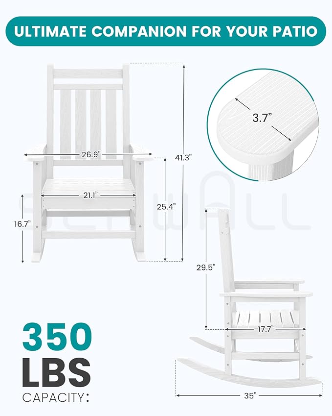 SERWALL Outdoor Rocking Chair Set of 4, HDPE Rocker - Image 2