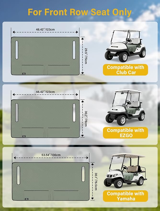 Golf Cart Seat Covers,Golf Cart Seat Towel Blanket with 4 Front Pockets & Nonskid Bottom Fits for Club Car and More 2 Person Seats Golf Carts (Silver Green, Club Car)