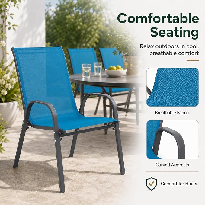 Majnesvon Outdoor Patio Chairs Set of 8, Stackable Patio Chairs, Front Porch - Image 4
