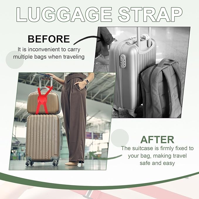 Adjustable Luggage Straps, Suitcase Elastic Strap Bag Bungee with Buckles Travel Accessories - Fitting for(Travel/Add A Bag/Securing Luggage), 27-66 Inch & 2Pcs & Orange