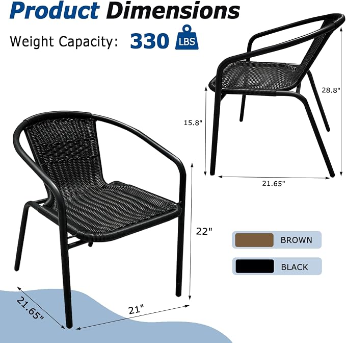 4 Stackable Wicker Patio Chairs, Weather-Resistant Outdoor Seating - Image 2