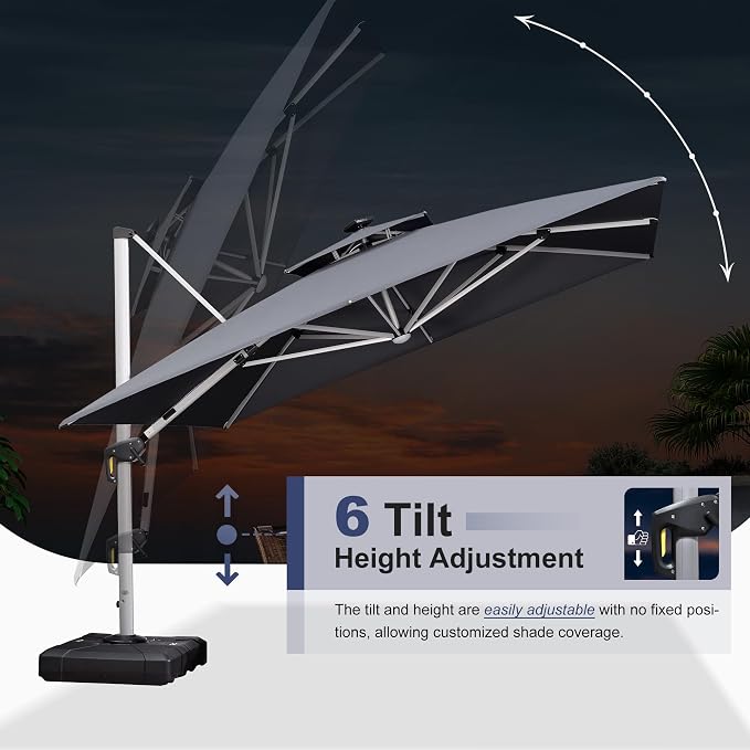 PURPLE LEAF Cantilever Umbrella 10' X 13' Double Top Solar LED Light, Stays - Image 8