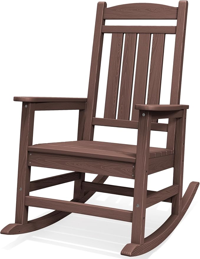 SERWALL Rocking Chair Outdoor, Oversized HDPE Patio Rocking Chairs, Coffee | by SERWALL