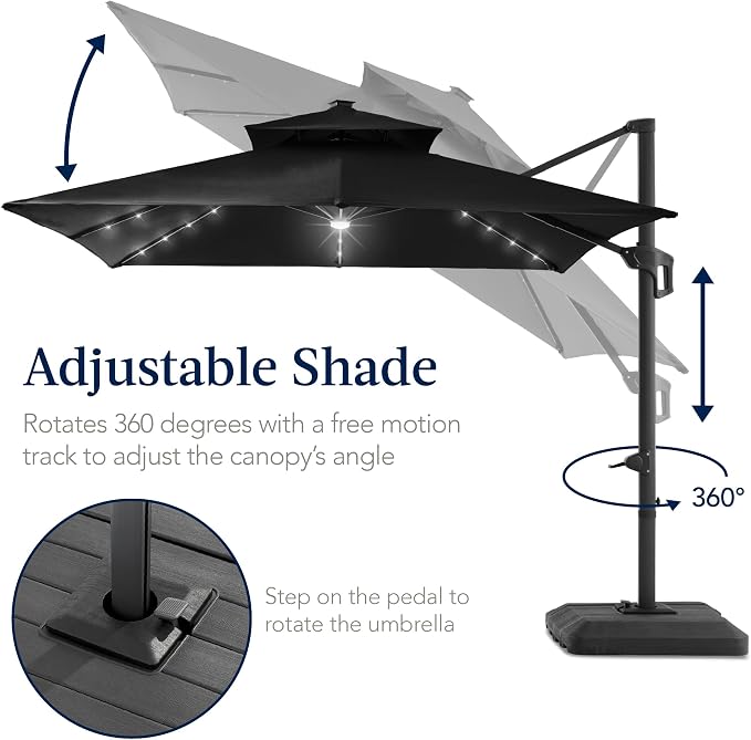 Best Choice Products 9x12ft LED Cantilever Patio Umbrella w/Base Included & - Image 5