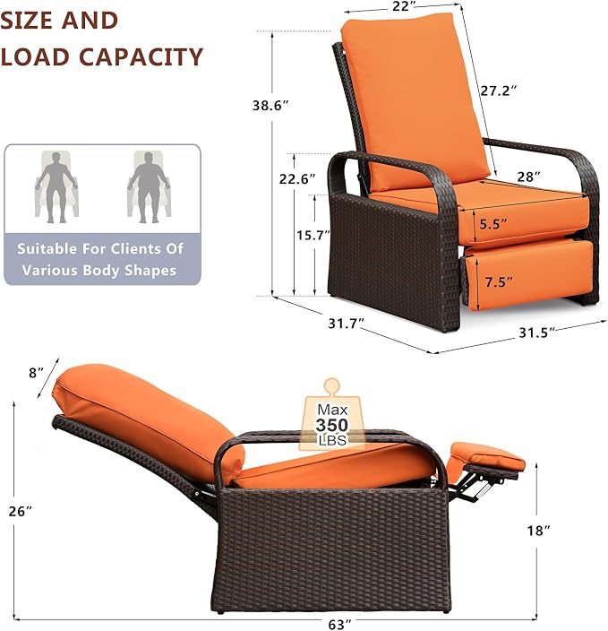 Outdoor Recliner, Aluminum Frame Patio Chaise Lounge Chairs - Image 2