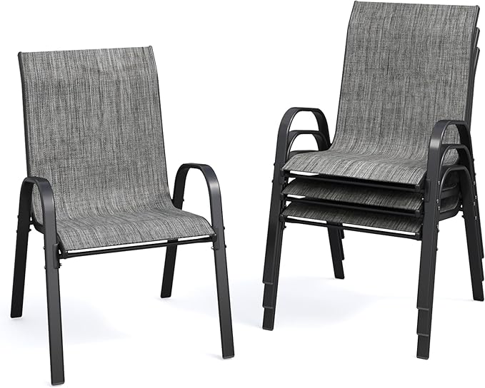 Patio Dining Chairs Set of 4, Stackable Dining Chairs High Back, Breathable by VonzoyHome