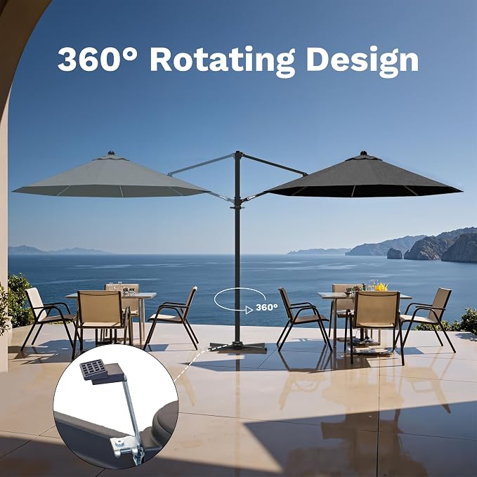 Devoko 10ft Cantilever Patio Umbrella, Round Large Outdoor Umbrella - Image 3