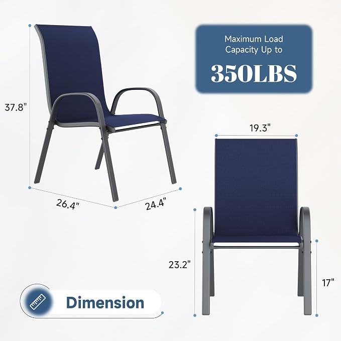 Amopatio Patio Chairs Set of 6, Outdoor Stackable Dining Chairs - Image 3