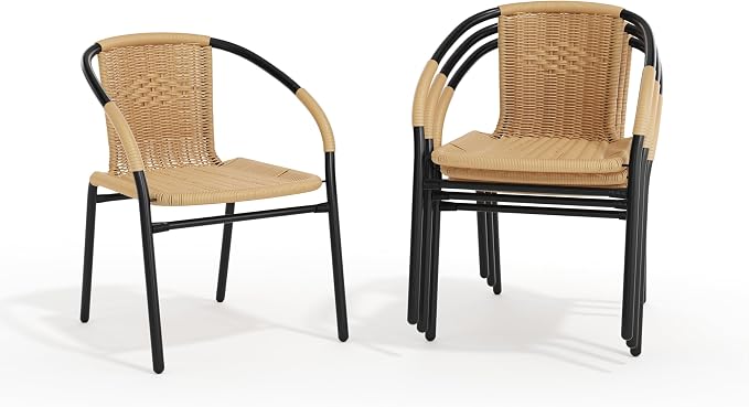 EMMA + OLIVER Beige PE Rattan Stackable Patio Dining Chair, Indoor/Outdoor Use - Image 8