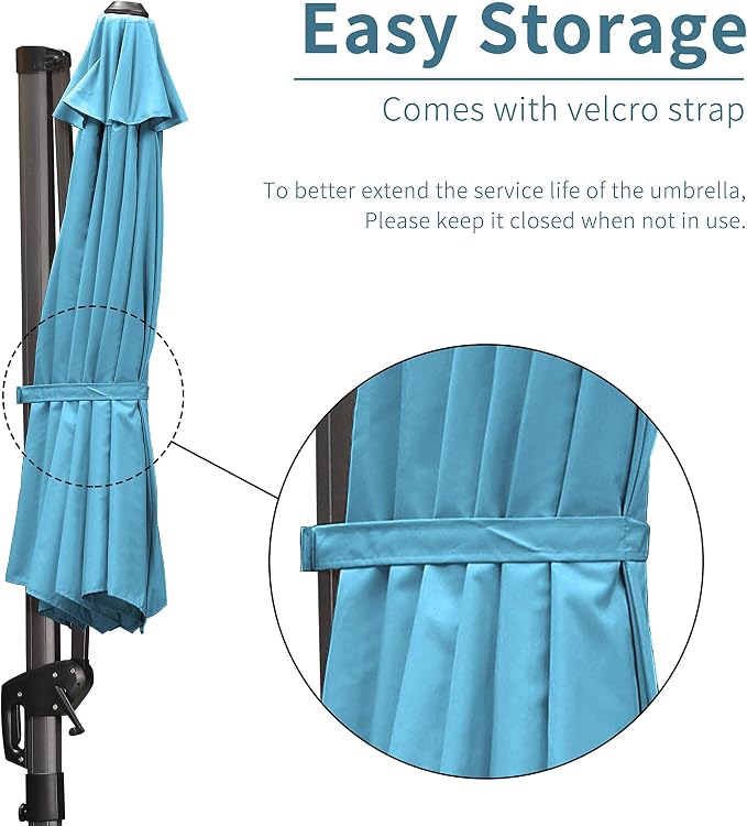 PURPLE LEAF Patio Umbrella 9' x 11.5' All-Day Shade Control Turquoise | More - Image 9