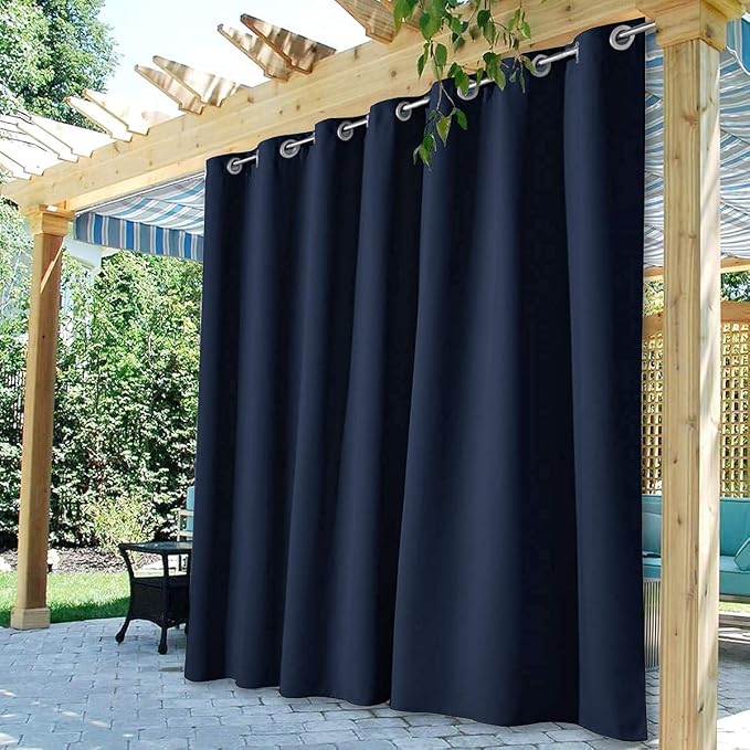 Outdoor Curtains Extra Wide W100 x L84 Inch Navy Blue, 1 Panel | Patio by StangH