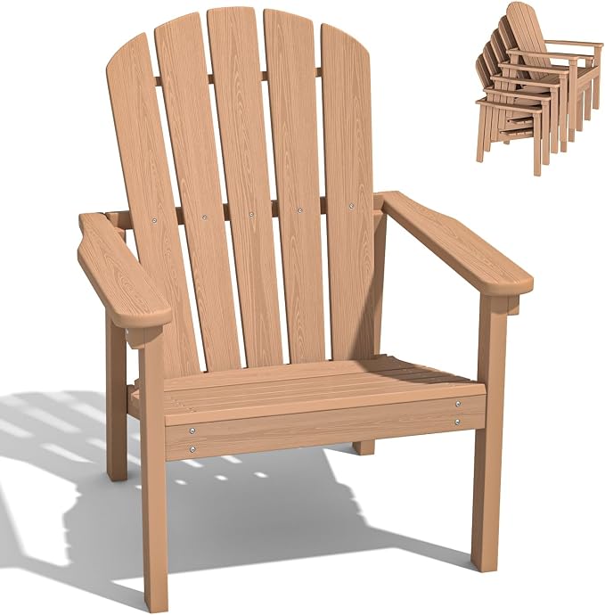 Compact Stackable Adirondack Chairs, All Weather HDPE, Teak | 26.3" Wide HDPE by nevilywood