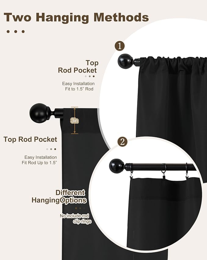 Outdoor Curtains for Patio Waterproof Rod Pocket 6 Pcs 54x95 Inch Black | - Image 3