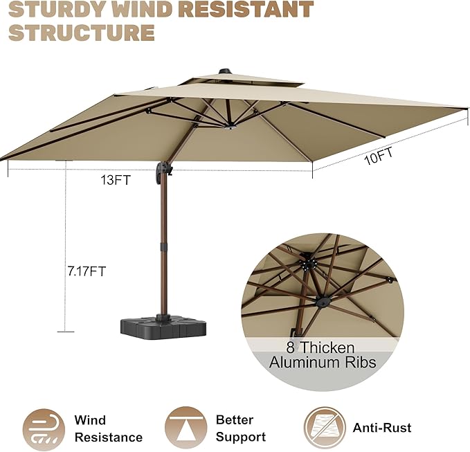 10x13FT Cantilever Outdoor Patio Umbrellas - Image 6