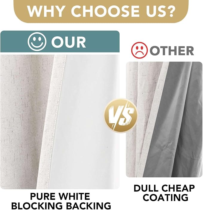 H.VERSAILTEX Ivory Curtains Blackout, 100% Blackout Linen Curtains - Image 3