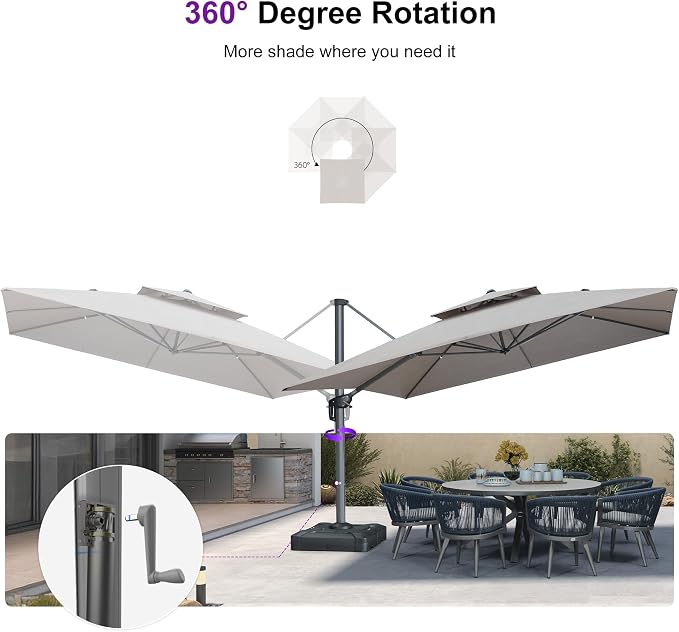 PURPLE LEAF Sunbrella Cantilever Patio Umbrella 12' X 12' Cast Ash | Sunbrella - Image 7