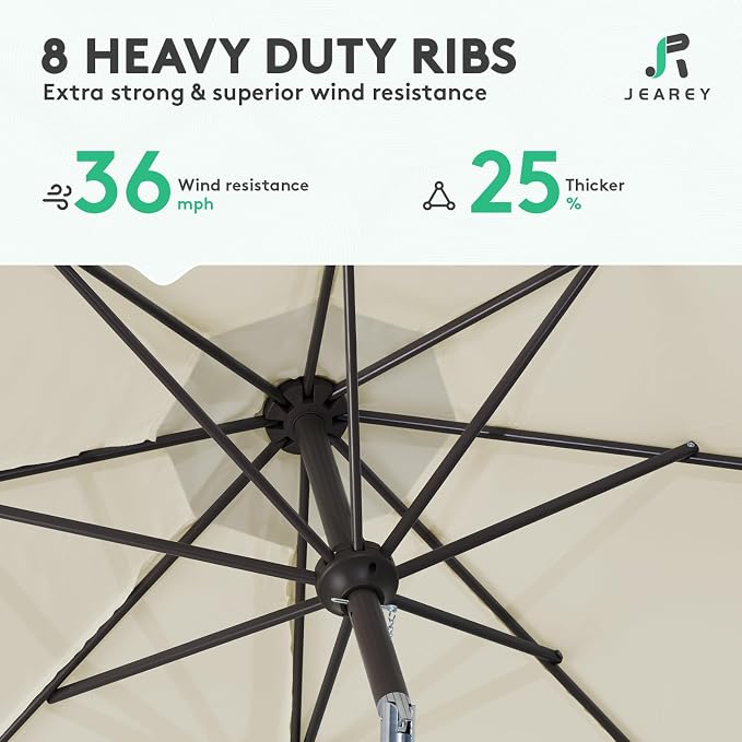 JEAREY 9FT Outdoor Patio Umbrella, Market Umbrella, Tan | Outdoor Table - Image 6