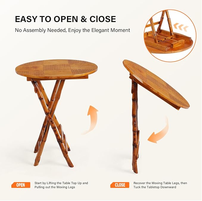 VINGLI Bamboo Folding Chair Table 3 Piece Bistro Set, Foldable Dining Wood - Image 4