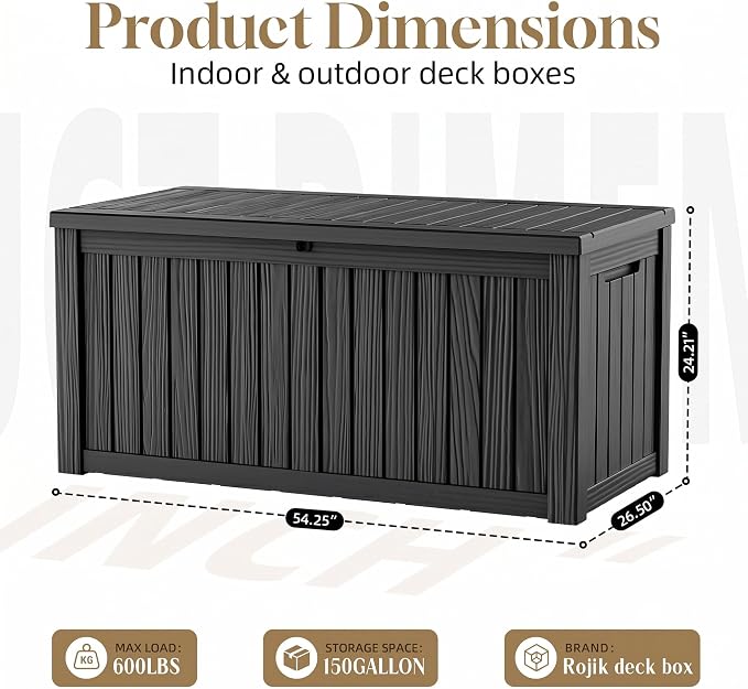ROJIK 149 Gallon Outdoor Storage Box Waterproof, Weatherproof Deck Boxes - Image 3