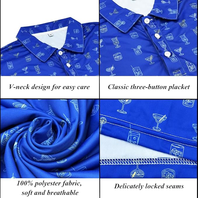 Men's Long Sleeve Golf Shirt Quick Dry 3 Button Work Fishing Outdoor Casual Collar Shirt