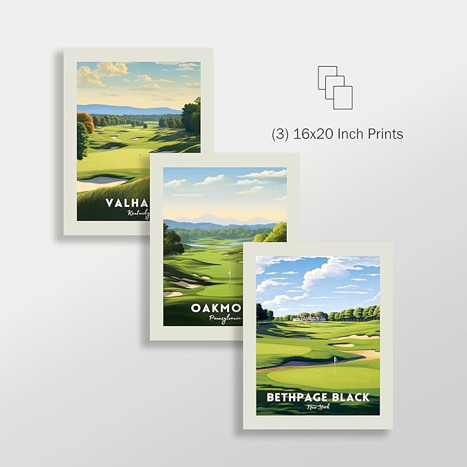 Golf Course 12 Piece Wall Collage Set, Premium Giclee Fine Art Prints - Augusta, Oakmont, Pinehurst, Golf Course Posters, Golf Wall Art, Aesthetic Poster for Home Office Decor, Ready to Frame