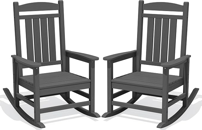 Oversized Outdoor Rocking Chairs Set of 2, HDPE Porch Rockers by KINGYES