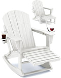 Adirondack Rocking Chair with Ottoman and Cup Holders | HDPE Porch Rocker by KINGYES