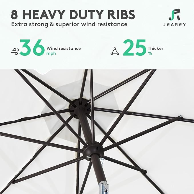 JEAREY 9FT Outdoor Patio Umbrella, Market Umbrella, Creamy-white | Outdoor - Image 5