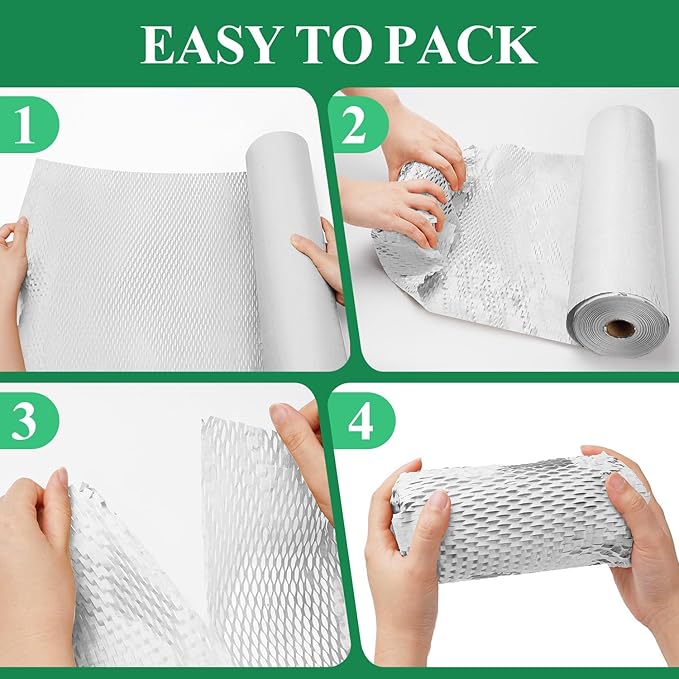 Honeycomb Packing Paper, 12" x 200' Packing Paper Substitute Alternative for Bubble Cushioning Wrap for Moving Shipping Packaging, Recyclable Moving Supplies Bubble Packing Wrap Roll-White