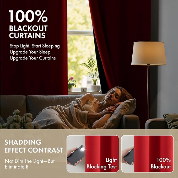 MIULEE Red 100% Blackout Curtains - Image 2