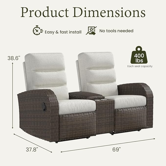 Oversized Wicker Outdoor Recliner Lovseat - Image 2