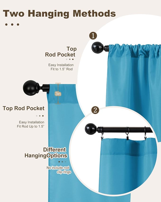 Outdoor Curtains for Patio Waterproof Rod Pocket 4 Pcs 54x95 Inch Teal | - Image 3
