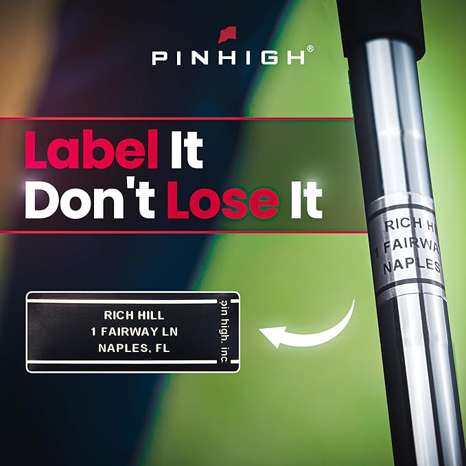 PIN HIGH 20 Personalized Golf Club Labels | Weatherproof, Fade Resistant, Laminated Thermal Transfer Customer ID Labels, Made in The USA, (Free Customization & Shipping), Chrome