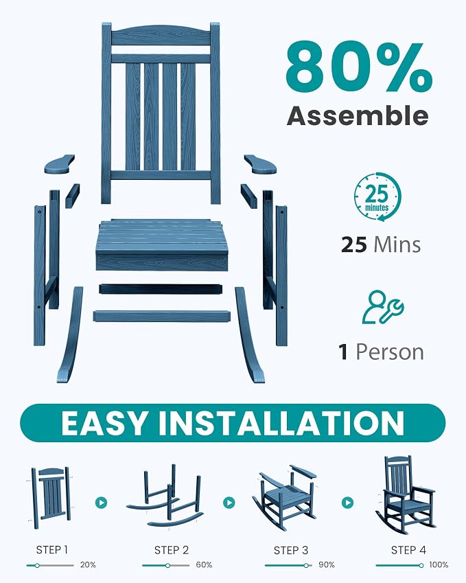 SERWALL Outdoor Rocking Chair Set of 4, Oversized Patio Rocking Chair, Porch - Image 8
