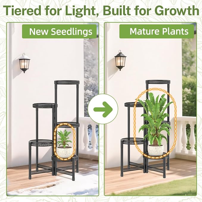 iDavosic.ly Plant Stand Indoor Outdoor, 5 Tier Iron Corner Shelf, Folding Multi - Image 8
