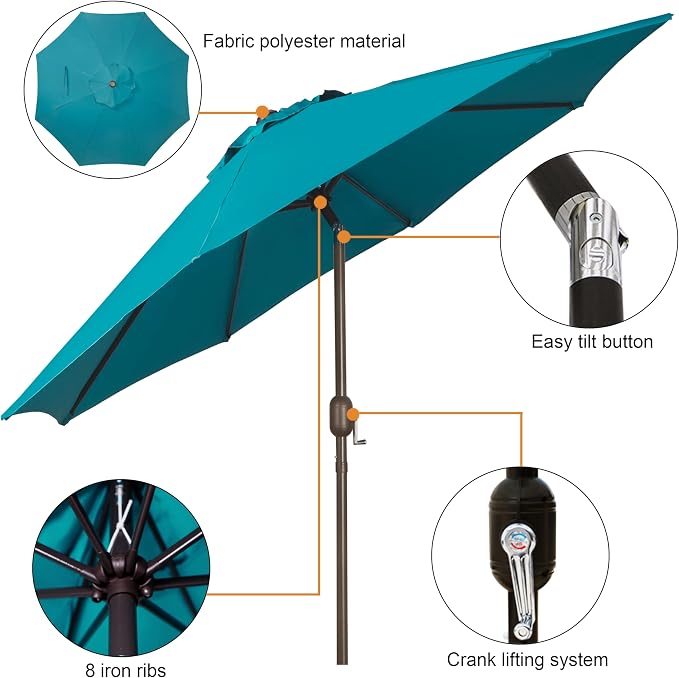 9' Outdoor Patio Umbrella, Outdoor Table Umbrella, Yard Umbrella, Market - Image 3