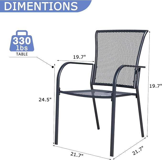 Outdoor Metal Patio Chairs Set of 2, Stackable Iron Mesh Dining Chairs - Image 2
