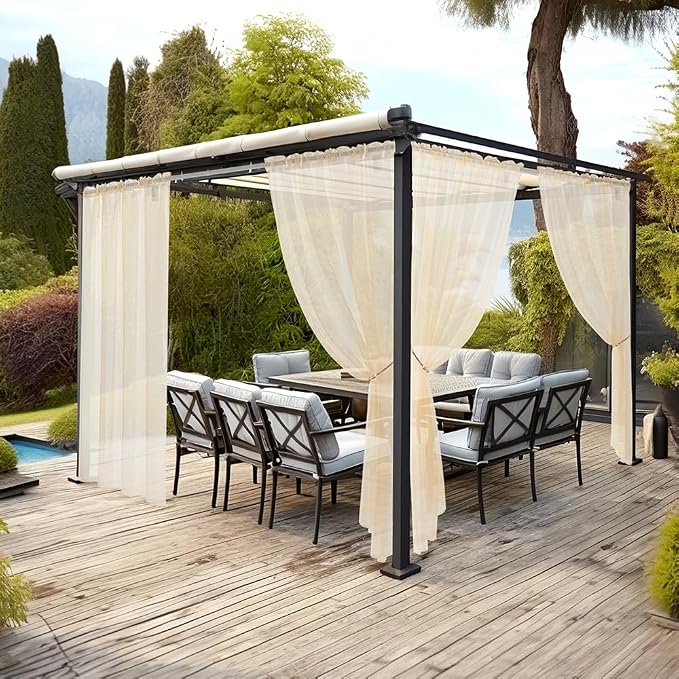 MIULEE Cream Beige Waterproof Outdoor Sheer Curtains - Image 2