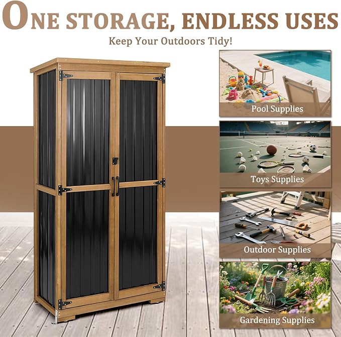 Outdoor Storage Cabinet, Wood & Metal Storage Shed - Image 7