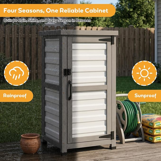 PetsCosset Small Outdoor Storage Cabinet, Wood & Plastic Potting Bench Table - Image 5