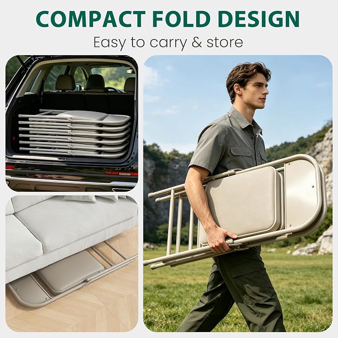 8 Pack Padded Folding Chairs, Portable Metal Foldable Chairs - Image 6