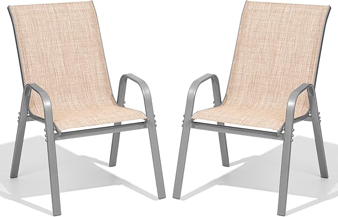 Patio Chairs Set of 2, All Weather Outdoor Dining Chairs | Stackable Dining by Dovov