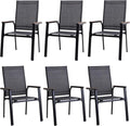 PHI VILLA Outdoor Stackable Dining Chairs Set of 6 w/Aluminum Frame, by PHIVILLA