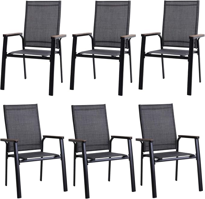 PHI VILLA Outdoor Stackable Dining Chairs Set of 6 w/Aluminum Frame, by PHIVILLA