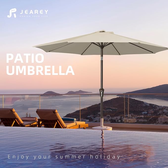 JEAREY 9FT Outdoor Patio Umbrella, Market Umbrella, Tan | Outdoor Table - Image 7