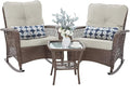 Patio Furniture Set 3 Pieces, Wicker Outdoor Rocking Bistro Set, Pale White | by VonzoyHome