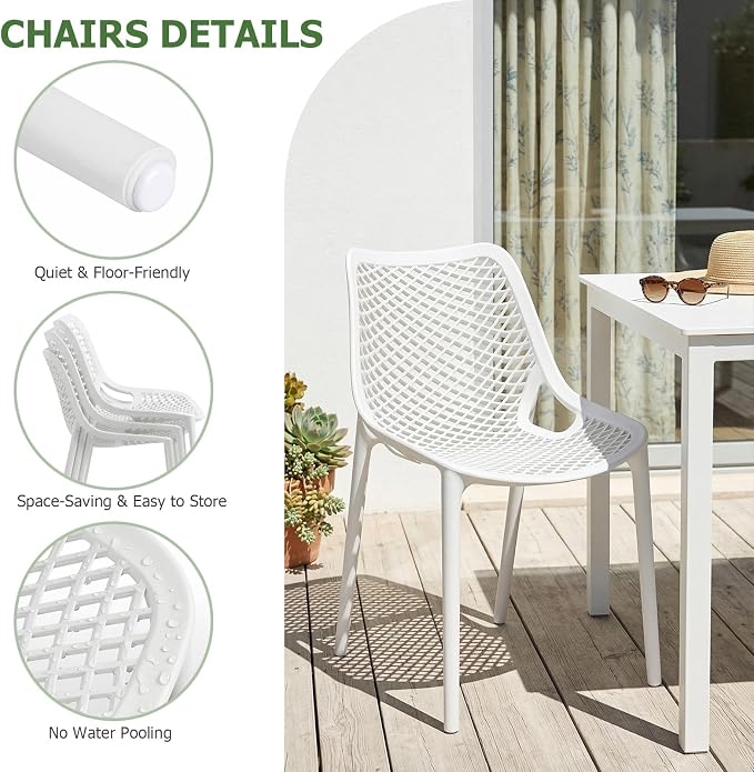 4 Pack Outdoor Patio Chairs, Plastic Dining Chairs, No Assembly, Plastic Chairs - Image 6